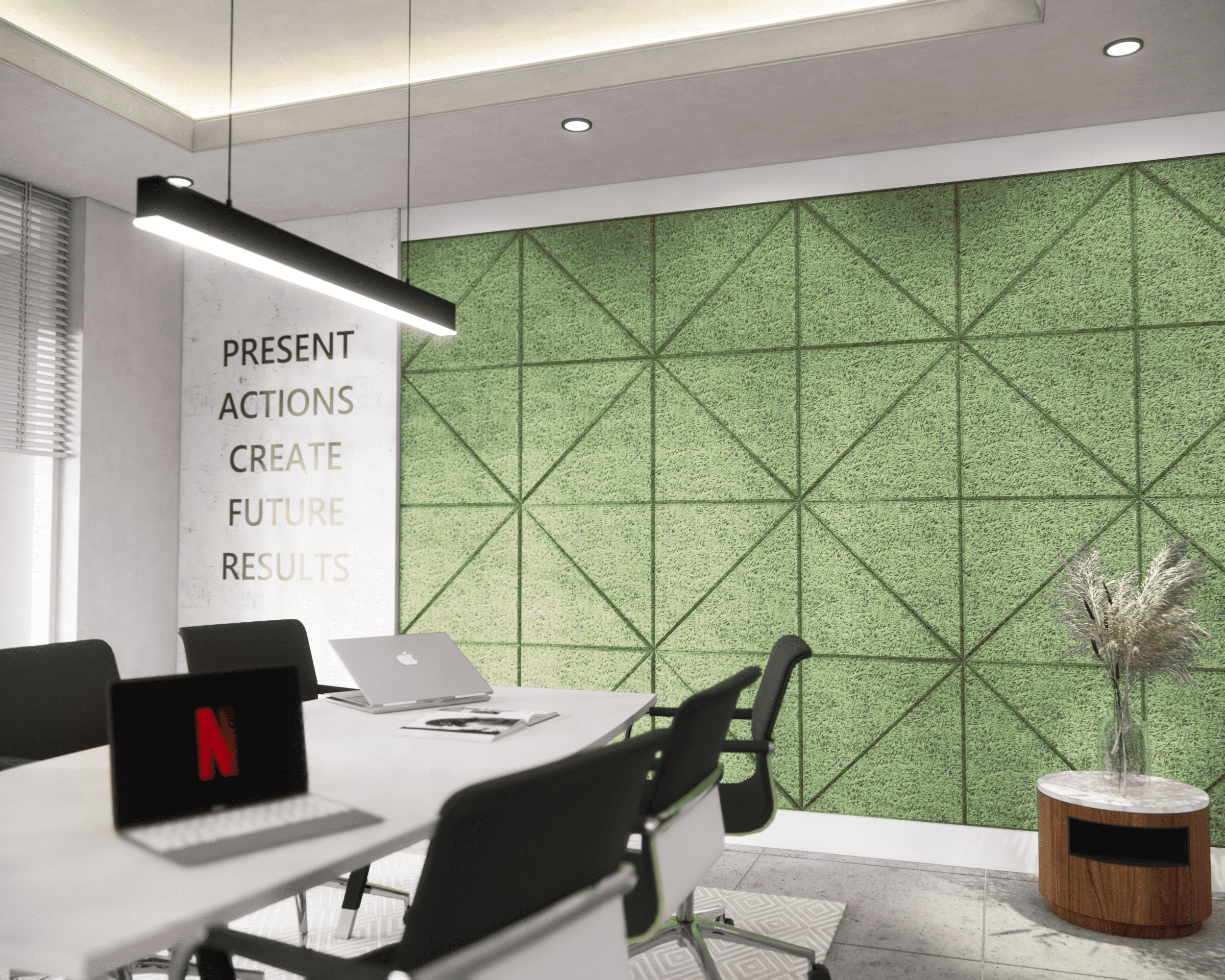 Green Hemp Acoustic Wall Panel with Triangle Design