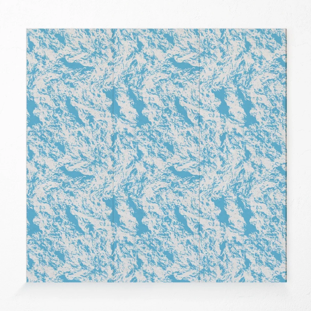 Compressed polyester acoustic wall panel with printed design in light blue