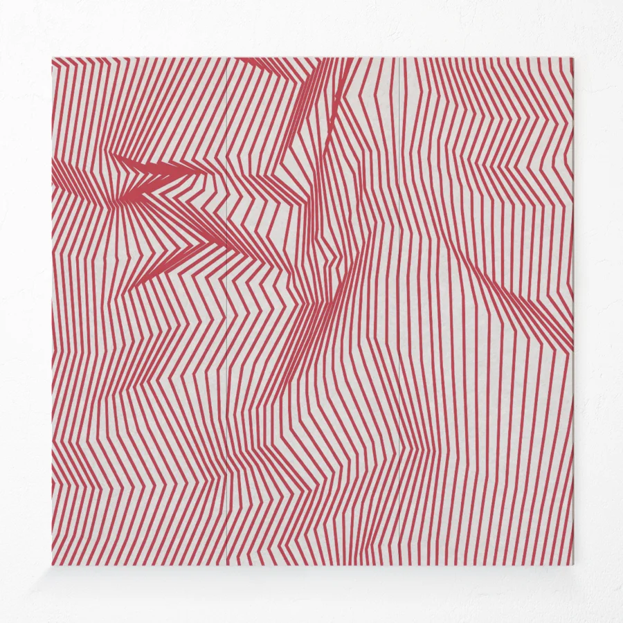 Acoustic compressed polyester wall panel with printed lines design in red