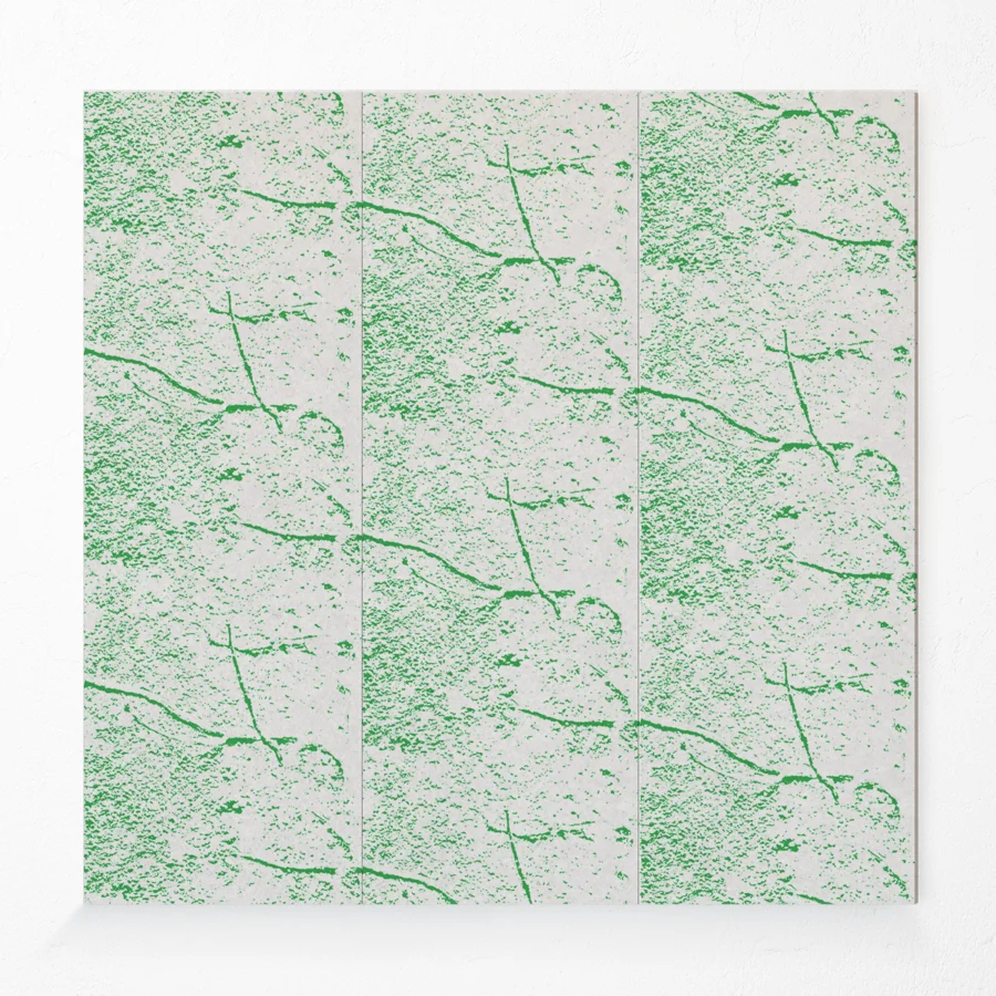Acoustic compressed polyester wall panel with impression design in green