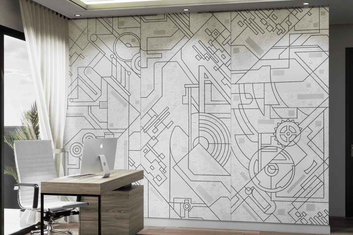 Blueprint design on the wall in the colour grey