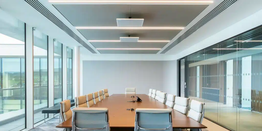 Acoustic Ceiling Panel Installed in A Meeting Room · Vibe Genesis