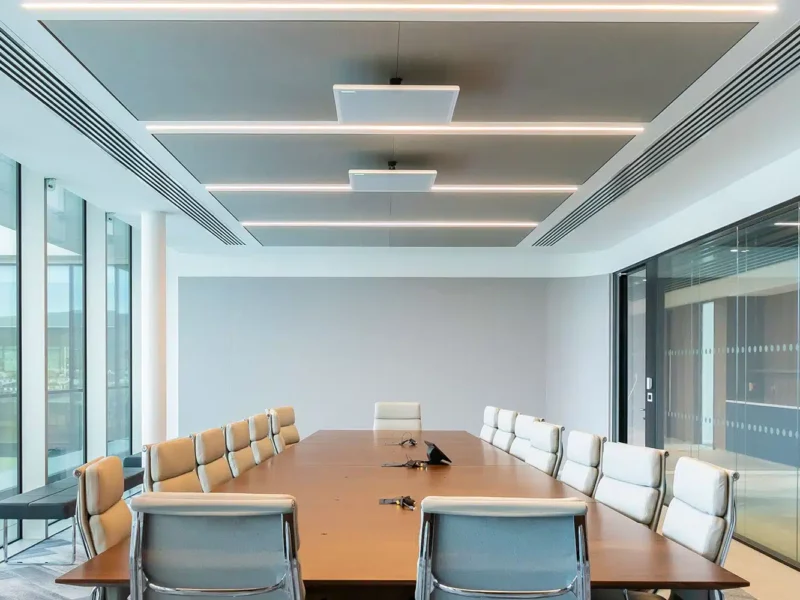 Acoustic Ceiling Panel Installed in A Meeting Room · Vibe Genesis