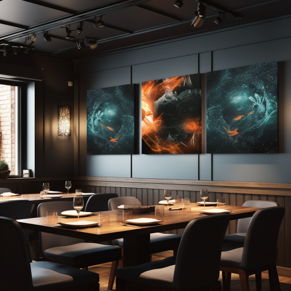 Acoustic panels in a restaurant with space artwork