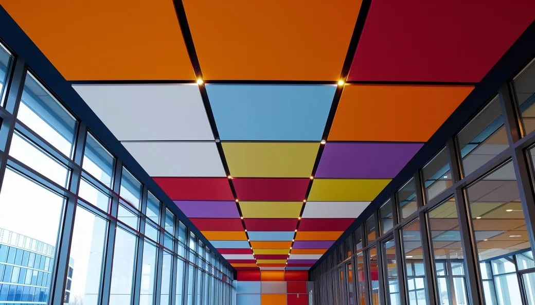 Coloured acoustic ceiling tiles