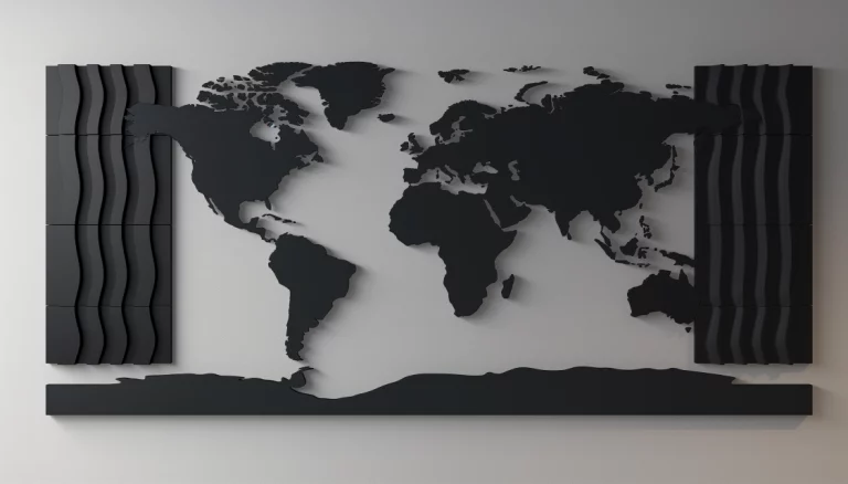 black world map on a white background acoustic panels